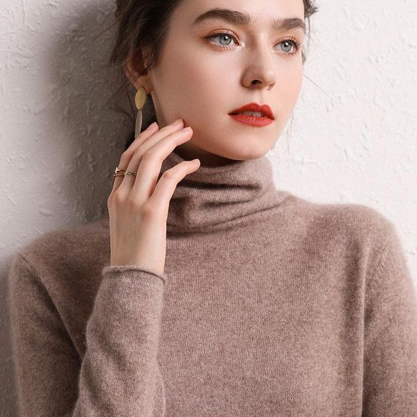 women's sweaters autumn and winter 100% pure wool sweater women pile neck pullover slim solid color spring cashmere knit bottoming plus, White;black