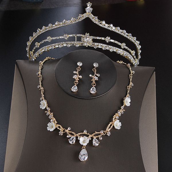 jewelry set bridal headdress necklace three piece suit atmospheric wedding banquet accessories, Slivery;golden 
jewelry set bridal headdress necklace three piece suit atmospheric wedding banquet accessories, Slivery;golden