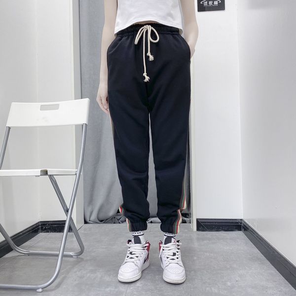 g family 2021 new striped ribbon jogging fashion versatile pants for men and women, White;black
g family 2021 new striped ribbon jogging fashion versatile pants for men and women, White;black
