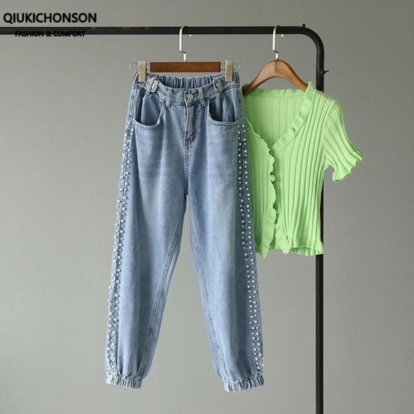 women's jeans qiukichonson beads pearl denim pants women korean style cute ankle banded joggers pantalones vaquerosv, Blue
women's jeans qiukichonson beads pearl denim pants women korean style cute ankle banded joggers pantalones vaquerosv, Blue
