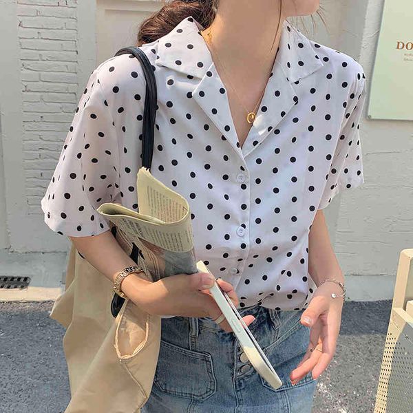 chic polka dots streetwear ol outwear all match summer short sleeves basewear plus size casual femme shirts 210421, White
chic polka dots streetwear ol outwear all match summer short sleeves basewear plus size casual femme shirts 210421, White