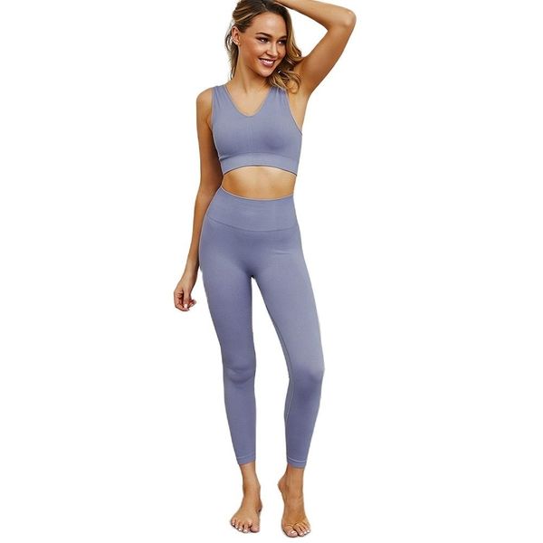 active wear 2 piece set women sport seamless yoga suit sleeveless striped fitness clothing 210802, Gray
active wear 2 piece set women sport seamless yoga suit sleeveless striped fitness clothing 210802, Gray