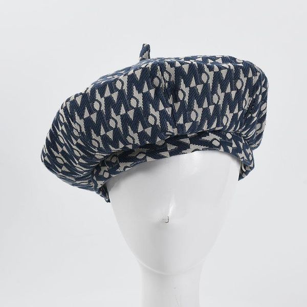 berets 2021 autumn winter plaid letter embroidery beret hats for women french fashion female houndstooth beige black boina, Blue;gray 
berets 2021 autumn winter plaid letter embroidery beret hats for women french fashion female houndstooth beige black boina, Blue;gray