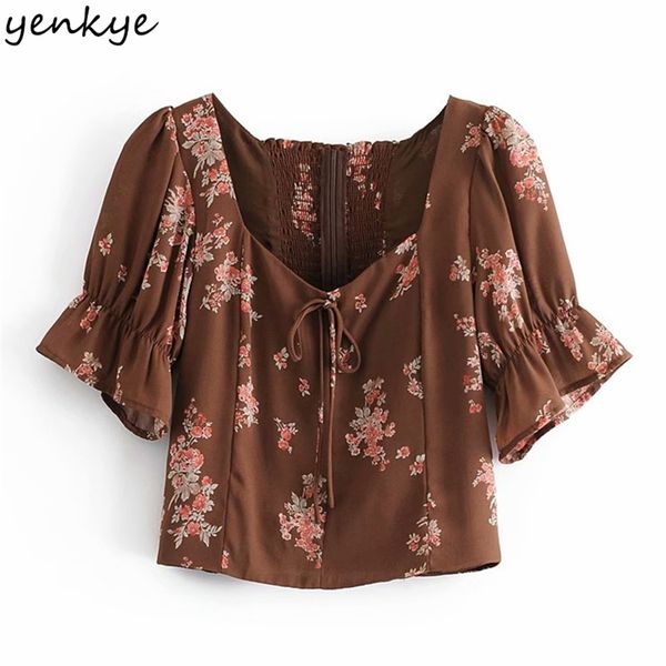 vintage floral print crop women square neck short sleeve blouse fashion lady chic summer 210514, White
vintage floral print crop women square neck short sleeve blouse fashion lady chic summer 210514, White