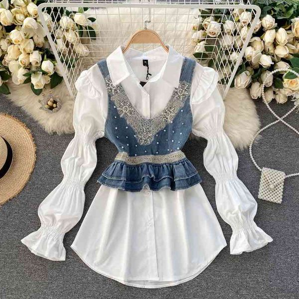 fabpop spring long puff sleeve turn down collar shirt pearls diamonds denim vest ruffles women gb073 210709, White
fabpop spring long puff sleeve turn down collar shirt pearls diamonds denim vest ruffles women gb073 210709, White