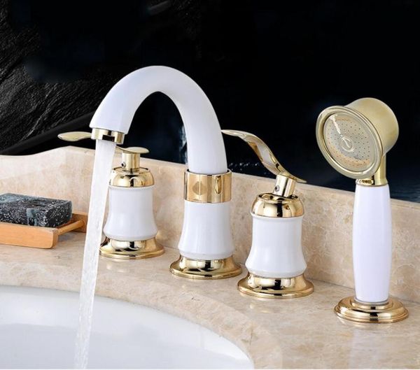 bathroom sink faucets split type and cold water faucet copper double-handle three-hole basin golden washbasin white 4-piece set
bathroom sink faucets split type and cold water faucet copper double-handle three-hole basin golden washbasin white 4-piece set