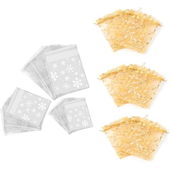 gift wrap promotion 300 counts resealable cellophane snowflake bags with 100pcs 9x12cm sheer drawstring heart organza
gift wrap promotion 300 counts resealable cellophane snowflake bags with 100pcs 9x12cm sheer drawstring heart organza