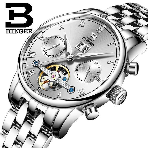 switzerland binger men's watch tourbillon fulll stainless steel water resistant mechanical wristwatches b-8604, Slivery;brown
switzerland binger men's watch tourbillon fulll stainless steel water resistant mechanical wristwatches b-8604, Slivery;brown