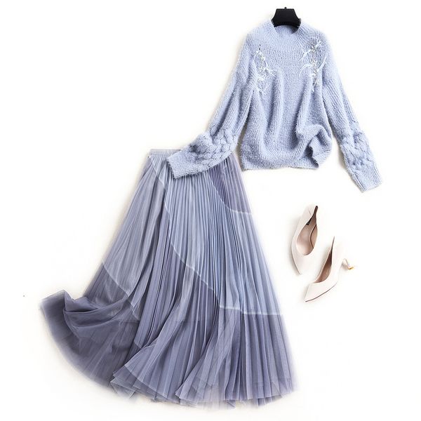 two piece dress spring long sleeve round neck blue knitted beaded sweater + panelled pleated mid-calf skirt suits 2 s set od476 qlb0, White
two piece dress spring long sleeve round neck blue knitted beaded sweater + panelled pleated mid-calf skirt suits 2 s set od476 qlb0, White