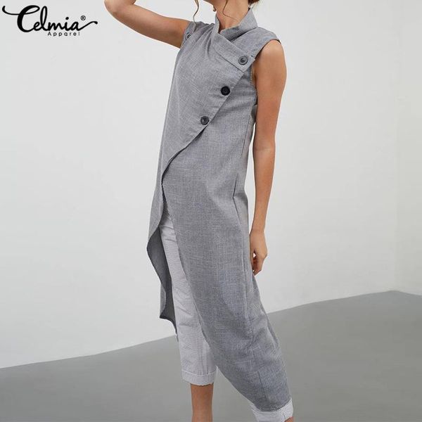 women's retro blouse celmia fashion asymmetrical long summer sleeveless buttons casual loose split shirts plus size blusas blouses &, White
women's retro blouse celmia fashion asymmetrical long summer sleeveless buttons casual loose split shirts plus size blusas blouses &, White