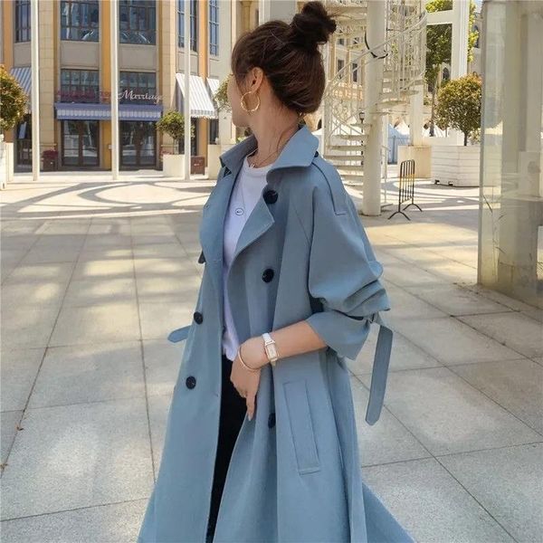 women's trench coats mid-length women windbreaker khaki blue elegant double breasted plus sashes spring female coat, Tan;black
women's trench coats mid-length women windbreaker khaki blue elegant double breasted plus sashes spring female coat, Tan;black