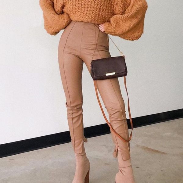 women's pants & capris 2021 fashion pu leather khaki women casual zip up pencil trouser spring autumn ladies high waist pant design, Black;white 
women's pants & capris 2021 fashion pu leather khaki women casual zip up pencil trouser spring autumn ladies high waist pant design, Black;white