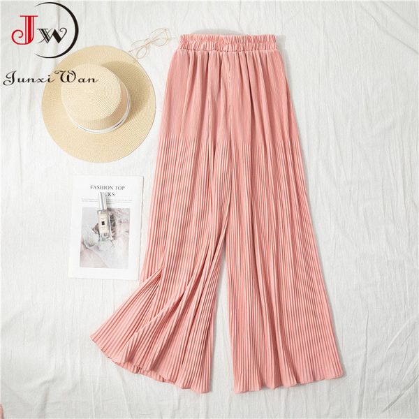 women summer pleated wide leg pants solid high waist loose korean fashion girls casual long trousers pantalones 210510, Black;white
women summer pleated wide leg pants solid high waist loose korean fashion girls casual long trousers pantalones 210510, Black;white