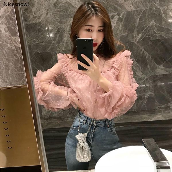 women's blouses & shirts loose lace mesh perspective autumn fashion brands temperament clothing o-neck vestidos femininos, White
women's blouses & shirts loose lace mesh perspective autumn fashion brands temperament clothing o-neck vestidos femininos, White