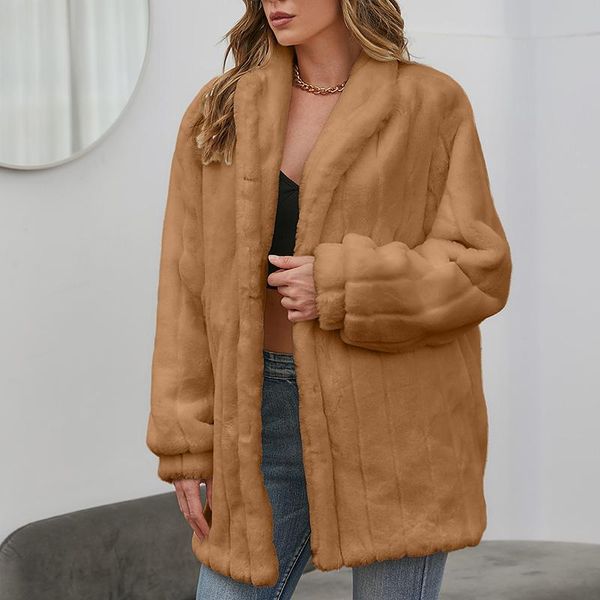 women's fur & faux women coat autumn winter casual loose thicken warm lapel solid pocket plush overcoat outwear female, Black
women's fur & faux women coat autumn winter casual loose thicken warm lapel solid pocket plush overcoat outwear female, Black