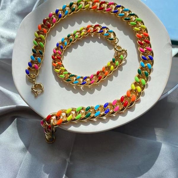 chains fashion multicolor personalized european and american contrast stitching cuban clavicle necklace, Silver
chains fashion multicolor personalized european and american contrast stitching cuban clavicle necklace, Silver