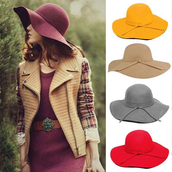 wide brim hats fashion winter fedora for women hat vintage bowler jazz cap felt floppy sun beach cashmere caps, Blue;gray
wide brim hats fashion winter fedora for women hat vintage bowler jazz cap felt floppy sun beach cashmere caps, Blue;gray