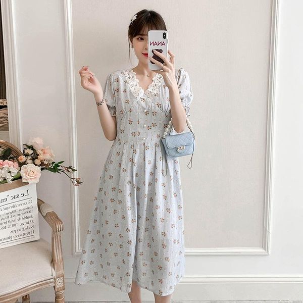 3101# summer korean fashion maternity long dress sweet v neck a line slim clothes for pregnant women elegant floral pregnancy dresses, White 
3101# summer korean fashion maternity long dress sweet v neck a line slim clothes for pregnant women elegant floral pregnancy dresses, White