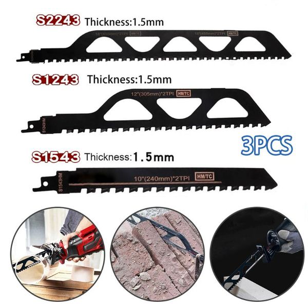 hand tools 3 pcs reciprocating saw blade carbide tip s1243 s1543 s2243 for bricks concrete cutting woodworking
hand tools 3 pcs reciprocating saw blade carbide tip s1243 s1543 s2243 for bricks concrete cutting woodworking