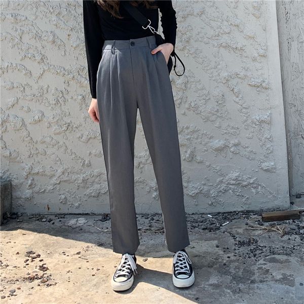 retro streetwear straight vintage loose solid plus size high waist all match slim slender ankle length trousers 210421, Black;white
retro streetwear straight vintage loose solid plus size high waist all match slim slender ankle length trousers 210421, Black;white