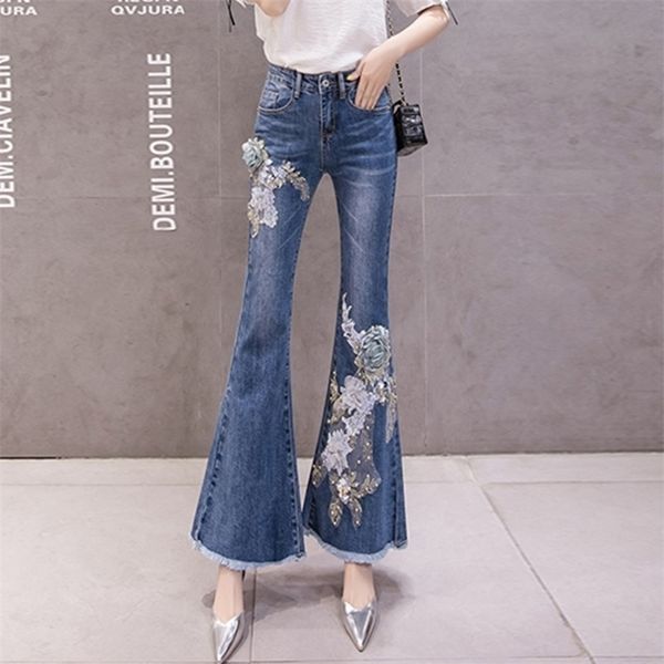 women flare jeans fashion europe style embroidery flower beading skinny denim pants female jean trousers a3230 210519, Blue
women flare jeans fashion europe style embroidery flower beading skinny denim pants female jean trousers a3230 210519, Blue