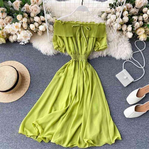 women's summer dress pleated ruffled one-neck strapless puff sleeve chiffon short long female es ll051 210506, Black;gray
women's summer dress pleated ruffled one-neck strapless puff sleeve chiffon short long female es ll051 210506, Black;gray