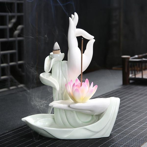 fragrance lamps gift 10cones white ceramic incense censer buddha hand backflow burner lotus stick holder
fragrance lamps gift 10cones white ceramic incense censer buddha hand backflow burner lotus stick holder