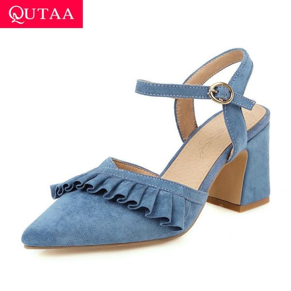 dress shoes qutaa 2021 square high heel sandals pointed toe slingback summer women flock ruffles buckle ladies pumps big size 34-43, Black
dress shoes qutaa 2021 square high heel sandals pointed toe slingback summer women flock ruffles buckle ladies pumps big size 34-43, Black