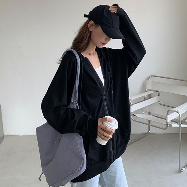 women's hoodies & sweatshirts harajuku korean style loose thin long sleeve hooded jacket with pockets pure color retro student girl top, Black
women's hoodies & sweatshirts harajuku korean style loose thin long sleeve hooded jacket with pockets pure color retro student girl top, Black