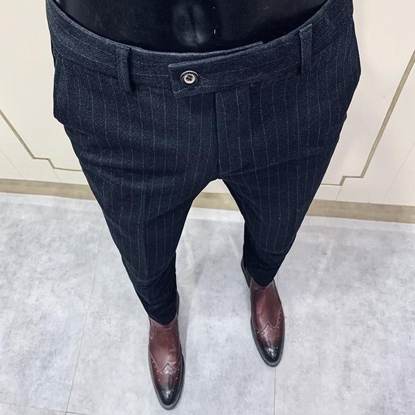 england striped suit pants formal dress casual fit slim business office classic trousers male men's suits & blazers, White;black
england striped suit pants formal dress casual fit slim business office classic trousers male men's suits & blazers, White;black