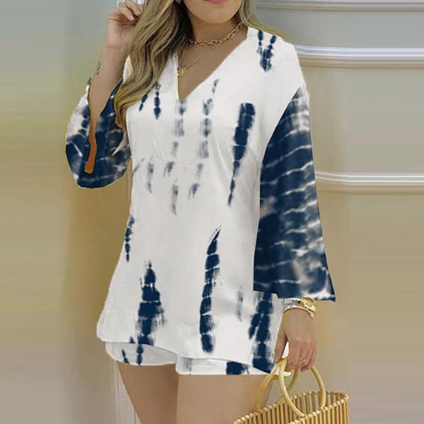 women's tracksuits tie-dye printing women short sets casual plain bell sleeve v-neck blouse shirt shorts set hip mid-length sleeves, Gray
women's tracksuits tie-dye printing women short sets casual plain bell sleeve v-neck blouse shirt shorts set hip mid-length sleeves, Gray