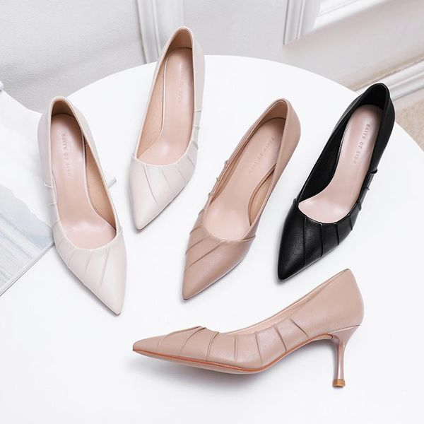 dress shoes women high heels 2021 spring ladies pleated leather thin heel brand design point toe soft comfortable pumps, Black
dress shoes women high heels 2021 spring ladies pleated leather thin heel brand design point toe soft comfortable pumps, Black