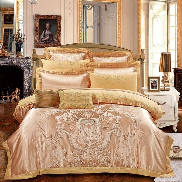 bedding sets golden jacquard satin silk cotton set luxury 4pcs noble embroidered bed duvet cover bedclothes sheet pillowcases
bedding sets golden jacquard satin silk cotton set luxury 4pcs noble embroidered bed duvet cover bedclothes sheet pillowcases