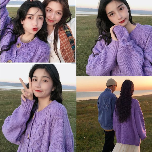 luxury women's short coat2021 early spring round neck gentle coarse hemp purple sweater knitted coat women's loose lazy wind long, Black;brown
luxury women's short coat2021 early spring round neck gentle coarse hemp purple sweater knitted coat women's loose lazy wind long, Black;brown