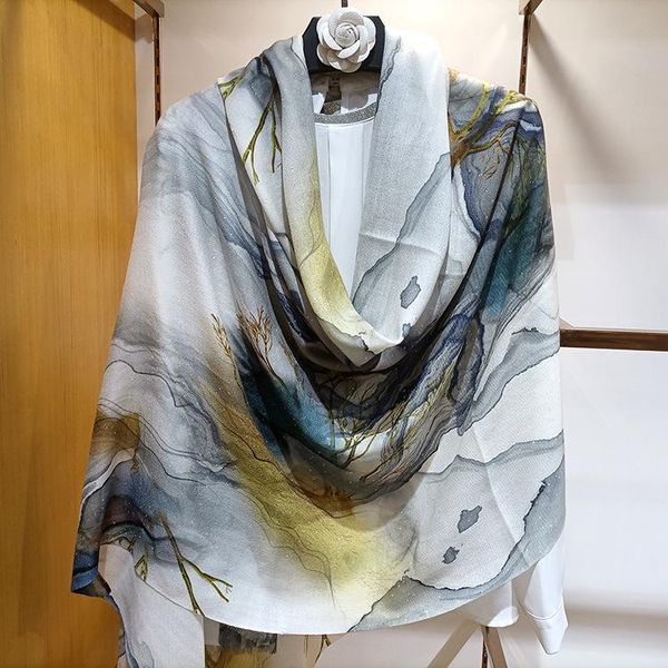 scarves chinese style landscape painting pure cashmere shawl warm scarf autumn winter plus sequin fringe comfortable soft long, Blue;gray
scarves chinese style landscape painting pure cashmere shawl warm scarf autumn winter plus sequin fringe comfortable soft long, Blue;gray