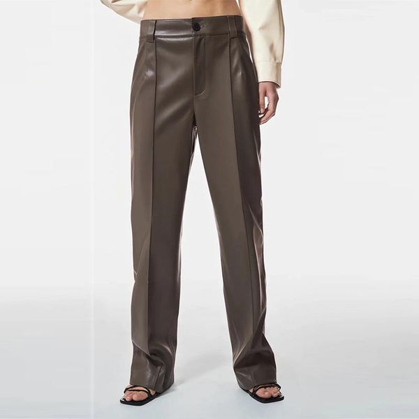 women's pants & capris kumsvag women autumn za casual pu straight 2021 high waist solid buttons full length pant female fashion street, Black;white
women's pants & capris kumsvag women autumn za casual pu straight 2021 high waist solid buttons full length pant female fashion street, Black;white