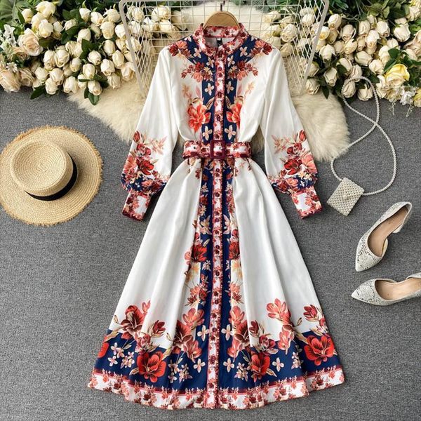 Spring Autumn Vintage Stand Collar Womens Dress Floral Print Elegant Single Breasted Bohemia Long With Belt, Black;gray
Spring Autumn Vintage Stand Collar Womens Dress Floral Print Elegant Single Breasted Bohemia Long With Belt, Black;gray