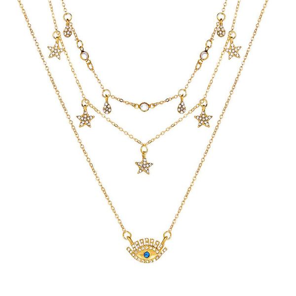 pendant necklaces bohemian rhinestone evil eyes geometric water drop star for women female multilayer gold chain jewelry, Silver
pendant necklaces bohemian rhinestone evil eyes geometric water drop star for women female multilayer gold chain jewelry, Silver