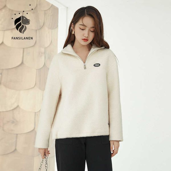 fansilanen stand collar white wool blend knitted sweatshirt women long sleeve autumn winter oversized casual wram 210607, Black
fansilanen stand collar white wool blend knitted sweatshirt women long sleeve autumn winter oversized casual wram 210607, Black