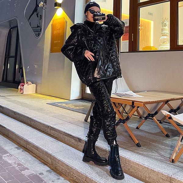 women's two piece pants winter diamond trellis down cotton jacket women's suit with hoodie loose + casual pants two-pronged pieces, White
women's two piece pants winter diamond trellis down cotton jacket women's suit with hoodie loose + casual pants two-pronged pieces, White