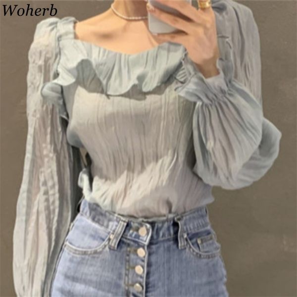 transparent blouse women summer square collar pleated loose ruffle all match korean shirt female blusas 210519, White
transparent blouse women summer square collar pleated loose ruffle all match korean shirt female blusas 210519, White