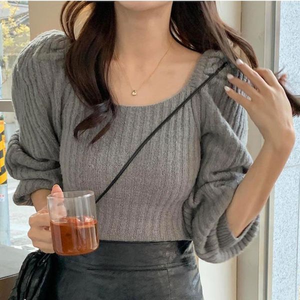 women's sweaters korean fashion cropped sweater women elegant square collar lantern sleeve knit pullover autumn casual japanese slim fi, White;black
women's sweaters korean fashion cropped sweater women elegant square collar lantern sleeve knit pullover autumn casual japanese slim fi, White;black