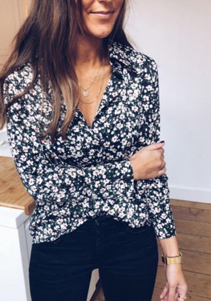 spring women's retro loose floral print shirt v-neck button long-sleeved polyester blouses & shirts, White
spring women's retro loose floral print shirt v-neck button long-sleeved polyester blouses & shirts, White
