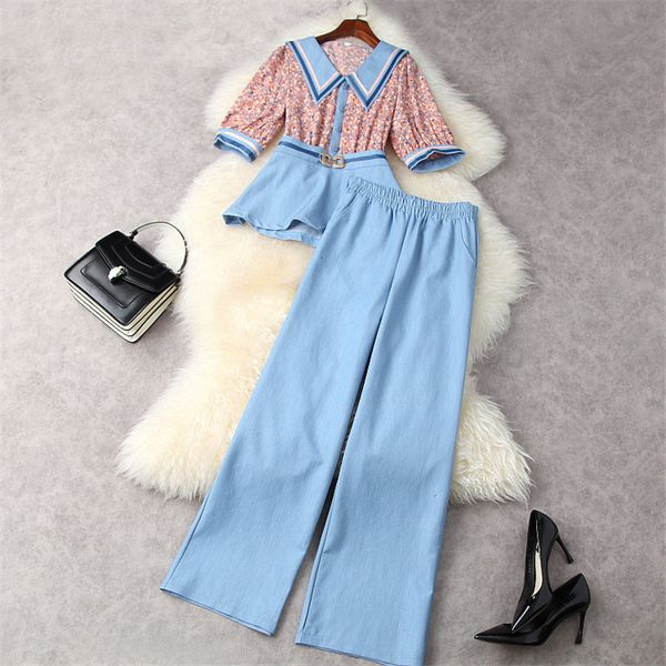 women's two piece pants female fashion summer designers clothes of two elegant pieces peter pan neck print shirt and pants loose twinse, White
women's two piece pants female fashion summer designers clothes of two elegant pieces peter pan neck print shirt and pants loose twinse, White