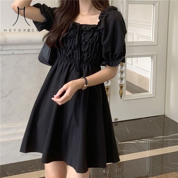 square collar short puff sleeve fold large size dresses female fashion korean style summer cute for women 210517, Black;gray
square collar short puff sleeve fold large size dresses female fashion korean style summer cute for women 210517, Black;gray