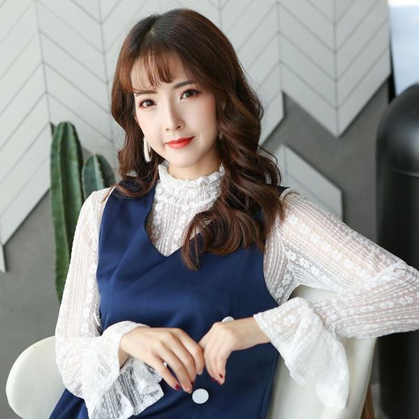 women's blouses & shirts spring solid color pull-up half-high collar lace shirt flared sleeves with thin section bottoming female w931, White
women's blouses & shirts spring solid color pull-up half-high collar lace shirt flared sleeves with thin section bottoming female w931, White