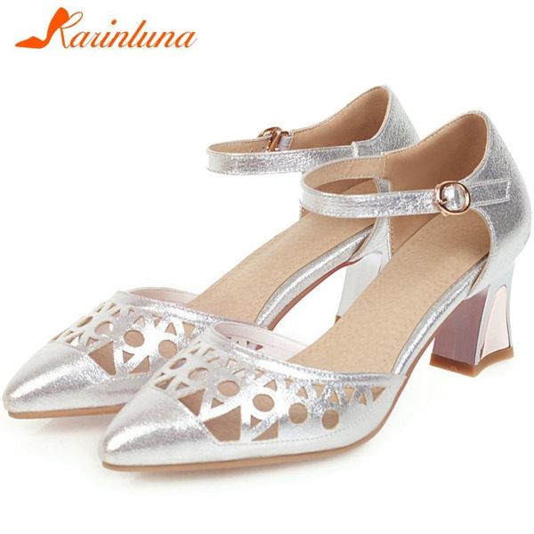 fashion luxury summer lady party sandals pointed toe metallic high heels buckle strap women shoes woman, Black