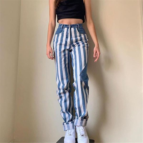 women's 2021 fashion casual high street vertical stripe joint pocket high-waisted slim straight-leg thin jeans long trousers, Blue
women's 2021 fashion casual high street vertical stripe joint pocket high-waisted slim straight-leg thin jeans long trousers, Blue