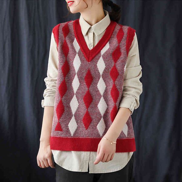johnature vintage spring lozenge women vests sweaters v-neck loose female retro casual knitted all-match sweaters 210521, Black;white
johnature vintage spring lozenge women vests sweaters v-neck loose female retro casual knitted all-match sweaters 210521, Black;white