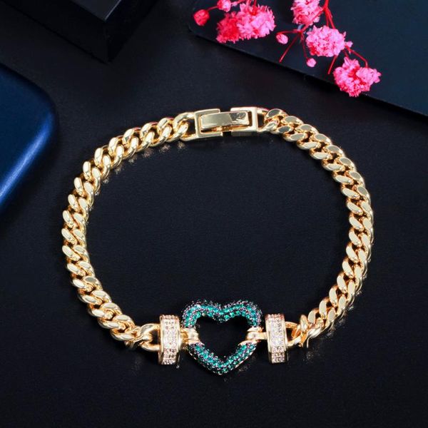 link, chain threegraces charming gold color cuban love heart link bracelets for ladies green cz crystal hip hop fashion jewelry br167, Black
link, chain threegraces charming gold color cuban love heart link bracelets for ladies green cz crystal hip hop fashion jewelry br167, Black